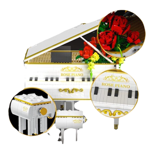 哲高积木黑白钢琴模型乐器桌面摆件儿童益智拼装玩具男孩女孩礼物