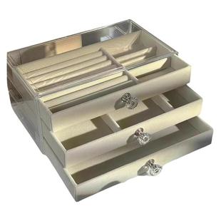 首饰收纳盒大容量精致绒布整理盒耳环耳钉戒指手镯项链防氧化盒