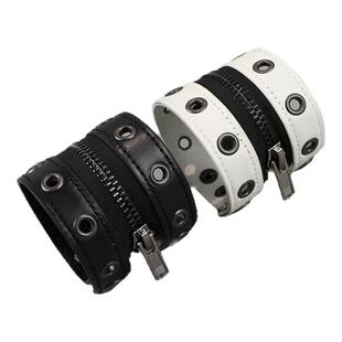 哥特朋克铆钉拉链皮手链宽版护腕带手臂环y2k小众手环亚文化配饰