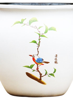 宜兴粗陶白色贴花大绿植多肉花盆