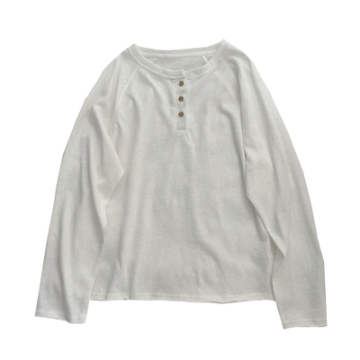 简约亨利领麻感棉长袖圆领打底衫