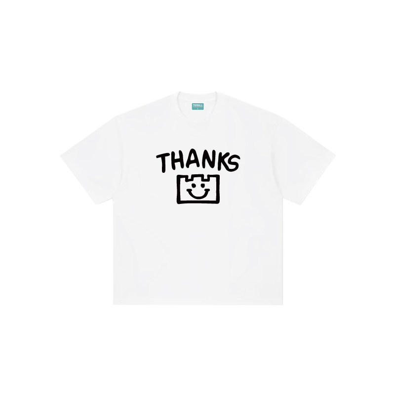TGWALL「THANKS」笑脸印花情侣纯棉夏季宽松潮牌圆领短袖T恤男女
