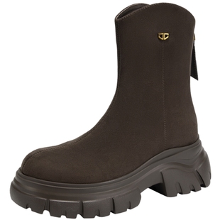 千百度厚底增高弹力靴袜靴女款百搭冬季气质增高洋气小短靴保暖