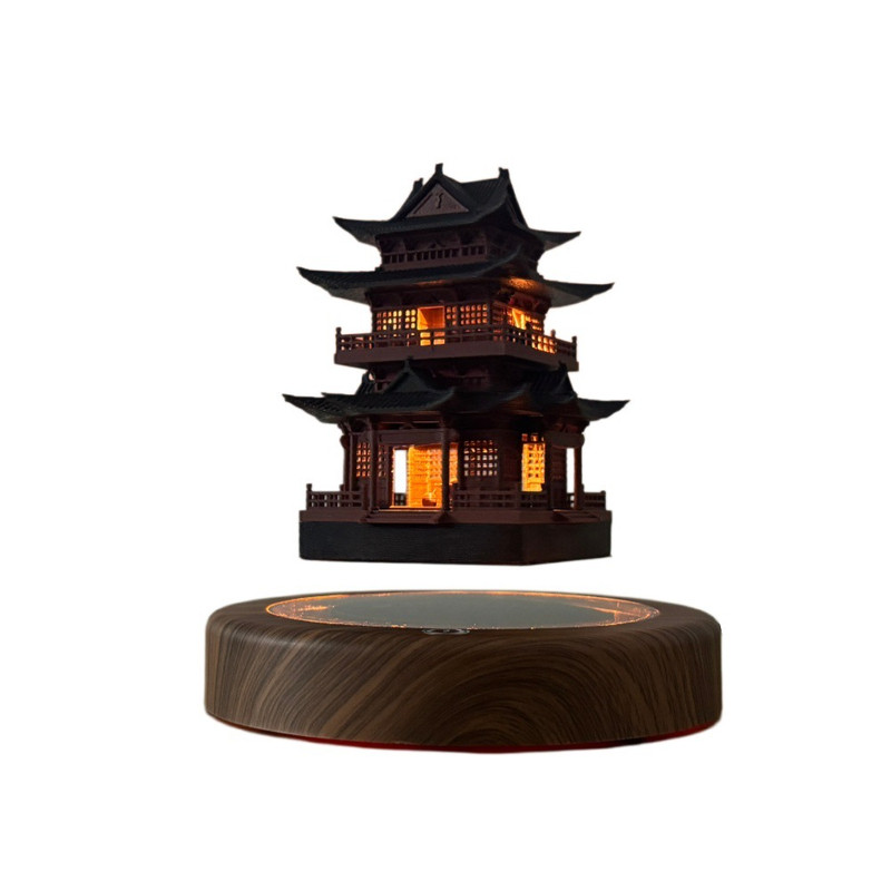 磁悬浮旋转暖光古风阁楼小夜灯