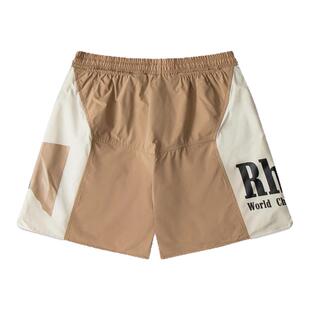 Rhude 夏季男士百搭撞色字母印花五分裤复古抽绳高街休闲裤短裤