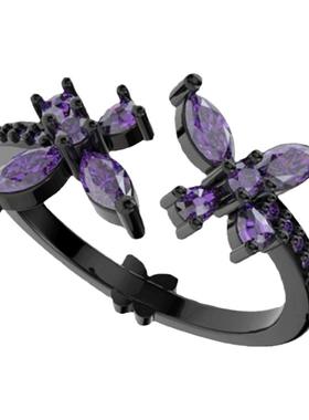 LUCKAJY蝴蝶戒指锆石开口可调节