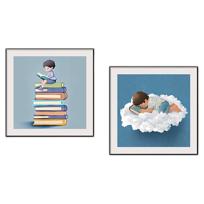 现代简约爱读书的小孩装饰画