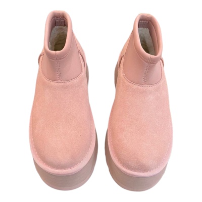 2025新款粉色针织袜套厚底雪地靴