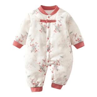 新品婴儿棉服秋冬装绒连体衣宝宝保暖冬季款加厚夹棉外出哈衣爬服