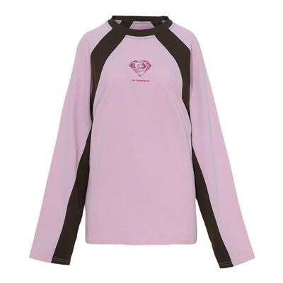 撞色拼接插肩袖T恤宽松圆领上衣