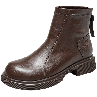 意尔康粗跟圆头切尔西靴女2025冬季新款英伦风厚底瘦瘦短靴马丁靴