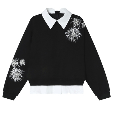 白鹿语甜酷衬衫假两件卫衣