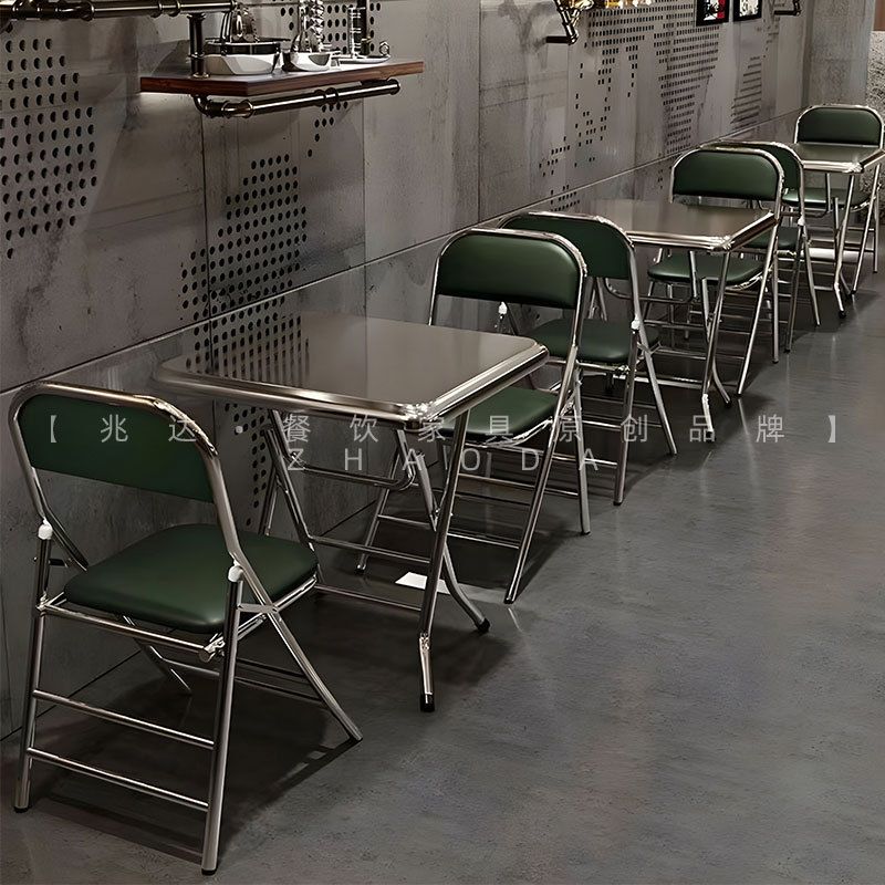 网红港风不锈钢折叠桌户外主题餐厅烧烤店长桌工业风方桌折叠椅子