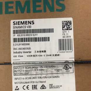 议价6SL32105BB125UV1西门子V20 220V 0.2KW变频器6SL3210-5BB12-