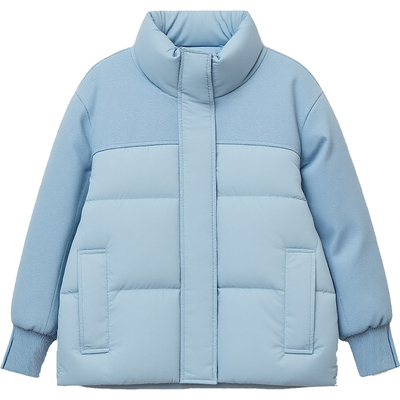 DM100大码百分百女装微胖mm冬季毛呢拼接防风立领短款轻薄羽绒服