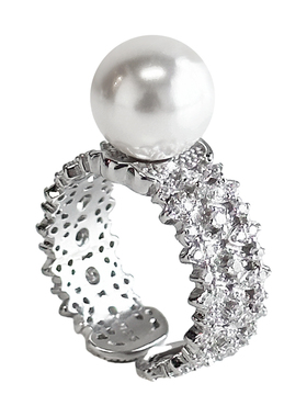 ninina银河律动闪耀镶钻亮闪bling施家珍珠戒指可调节戒【00200】