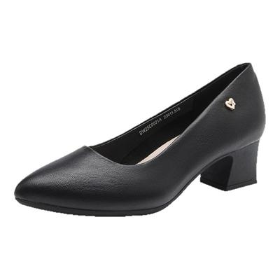 大东官方正品黑色粗跟职业工作鞋