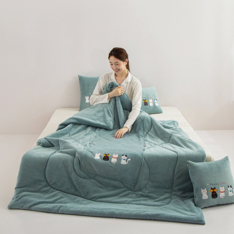 加厚牛奶绒数码印花猫咪抱枕肤膝盖家族毯披肩柔和的被毯毯高铁亲