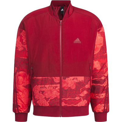 Adidas/阿迪达斯官方正品经典复古印花情侣款拼接立领夹克IM9042