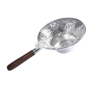 纯锡茶漏茶滤银色锤纹过滤网带手柄功夫茶道零配茶隔泡茶过滤器