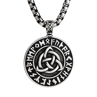 北欧维京卢恩字母项链潮男个性钛钢复古经典凯尔特结圆牌吊坠饰品