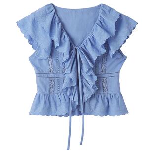 FRAY I.D2025春夏新品优雅时尚纯色荷叶边蕾丝衬衫上衣FWFB252016