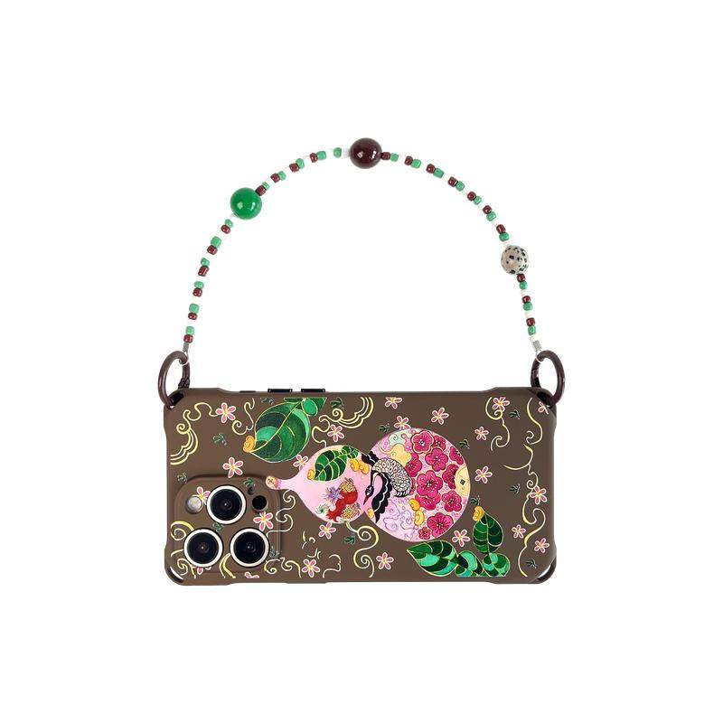 新中式花葫芦挂绳手机壳适用苹果iPhone17promax小米15华为mate60斜挎侧背式防丢带手提链条防摔四角开孔国风