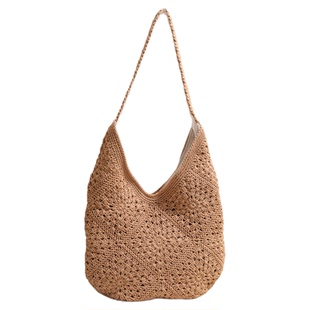 民族风祖母格棉线编织包新款手工编织单肩包度假风沙滩包百搭女包