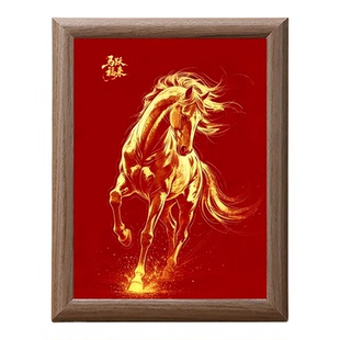 2026马年红金色骏马奔腾客厅相框装饰画摆台木质相框马到成功摆件
