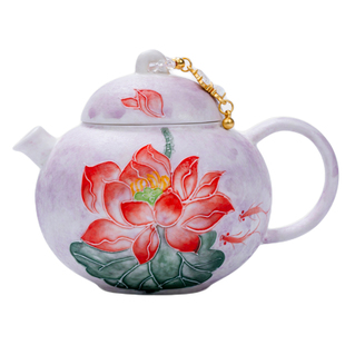 宏逐手绘堆雕荷花圆满壶女士个人专用茶壶泡茶器家用一人独饮茶具