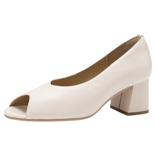 星期六高跟单鞋女款2026新款粗跟小皮鞋鱼嘴露趾凉鞋夏季高跟鞋子