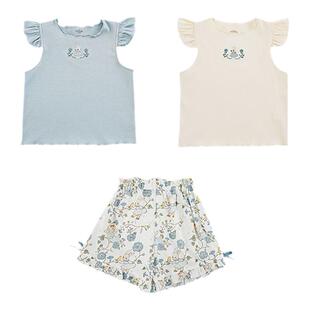 幼悠女童2025夏季套装儿童俏皮可爱修身短款背心菱格提花清凉短裤
