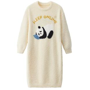 蕉内绒绒520Home睡裙女半边绒冬季长袖动物可爱睡衣裙保暖家居服