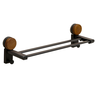 胡桃木纹吸盘毛巾架免打孔