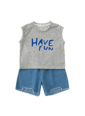 宝宝夏装3岁男童无袖牛仔洋气