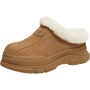 TATA他她毛毛拖鞋新款女外穿厚底加绒棉拖复古毛茸茸鞋子UWJ01DH5