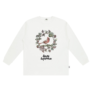 特惠6折起 EMPTY REFERENCE 复古小鸟印花宽松打底上衣长袖T恤