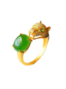 复古宫廷风纯银古法金豹子头戒指