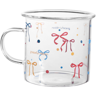 原创蝴蝶结耐高温玻璃杯复古冷萃咖啡杯冰美式水果茶杯早餐杯礼物