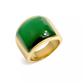 绿猫眼石戒指男女不褪色钛钢指环奢华戒钛猫眼宝石民族风配饰品