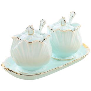 美瓷工坊蓝梦丽舍中式陶瓷调味罐套装佐料盒盐罐糖罐厨房用品2058