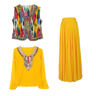 新疆舞马甲女成人四季民族风背心维吾尔族舞蹈服装三件套舞蹈服装