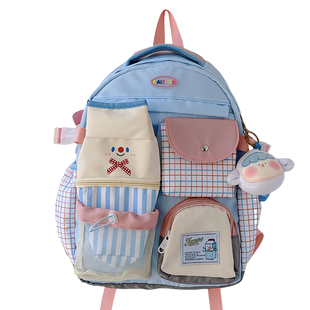 学院风可爱小众设计书包高中学生撞色双肩包初中生小清新森系背包