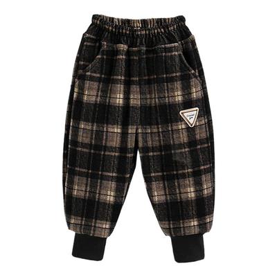 女童加绒格子裤秋冬一体绒呢子裤