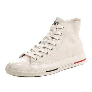 CCVV真皮高帮鞋平底板鞋女2023春款百搭潮流休闲鞋学生运动鞋女鞋