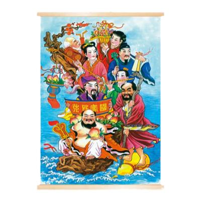 八仙过海图实木卷轴画中堂风水