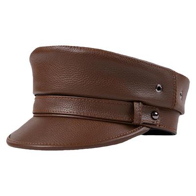 真皮船长帽哈雷机车男女牛皮复古