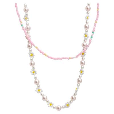 双层叠戴珍珠雏菊项链