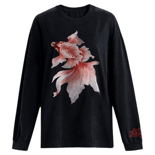 曼加塔【炒色·红鱼戏莲】纯棉早秋新中式国风上衣508155