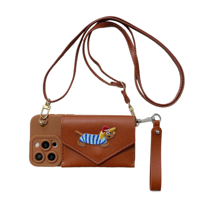 个性刺绣狗零钱包斜跨手机壳便携